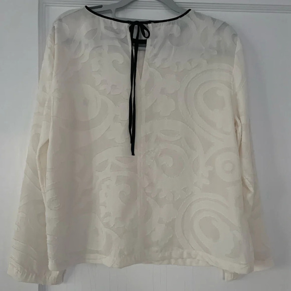 LOFT blouse top Textured Swirl Tie Back Blouse white size Small - Picture 5 of 16